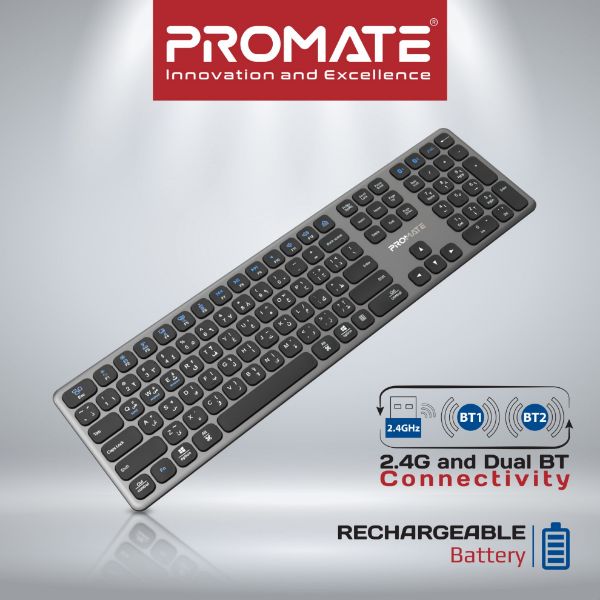 Picture of Full-Size Triple-Mode Wireless Keyboard with Scissor Keys & Silent Keys, Angled Kickstand