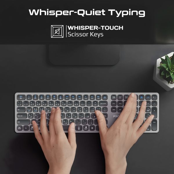 Picture of Full-Size Triple-Mode Wireless Keyboard with Scissor Keys & Silent Keys, Angled Kickstand