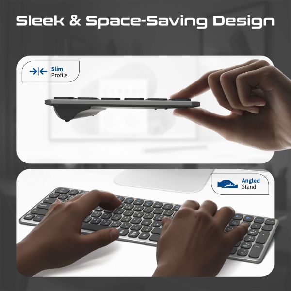 Picture of Full-Size Triple-Mode Wireless Keyboard with Scissor Keys & Silent Keys, Angled Kickstand