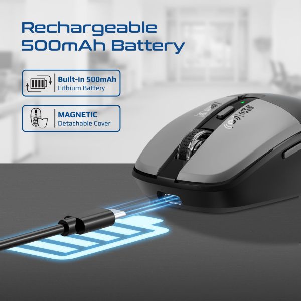 Picture of PROMATE Dual-Mode Wireless Mouse with Rechargeable Battery. 2.4G & BT Connect