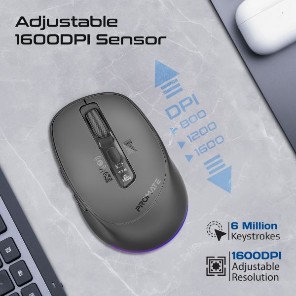 Picture of PROMATE Silent-Click Wireless Mouse with Rechargeable Battery. 2.4G & BT Connect