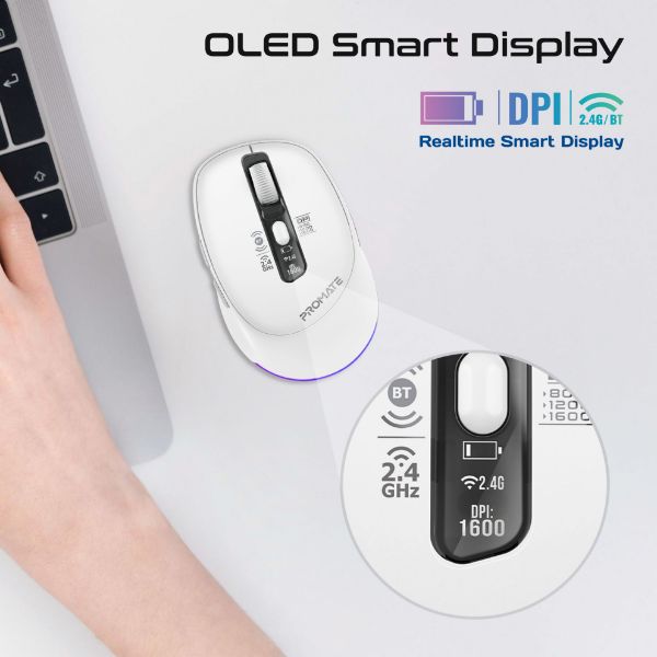 Picture of PROMATE Tri-Connect Wireless Mouse with Rechargeable Battery. 2.4G & BT Connect