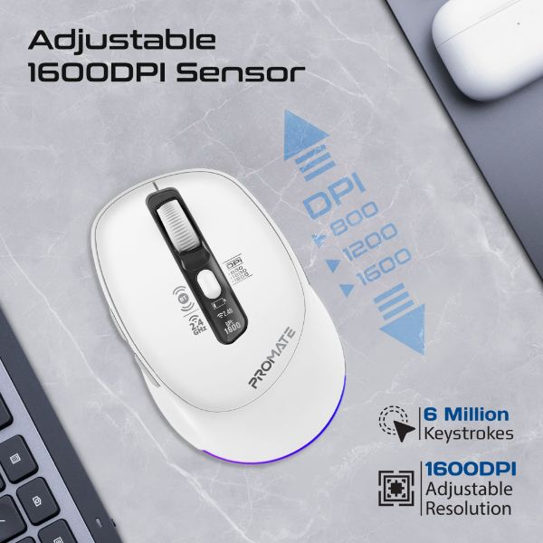 Picture of PROMATE Tri-Connect Wireless Mouse with Rechargeable Battery. 2.4G & BT Connect