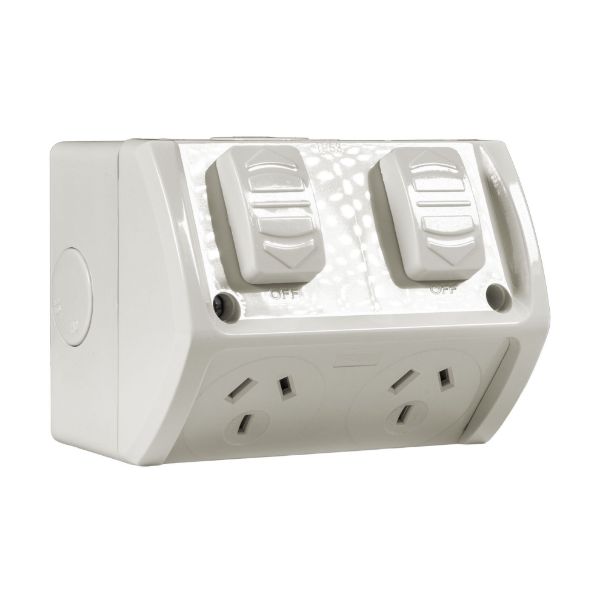 Picture of Weatherproof Double IP53 Outlet. Grey Heavy Duty 10A Single Connection