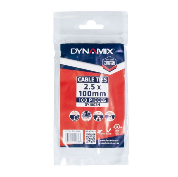 Picture of 2.5 x 100mm Natural Cable Ties Pack of 100 80N/8.1kgs Tensile Strength