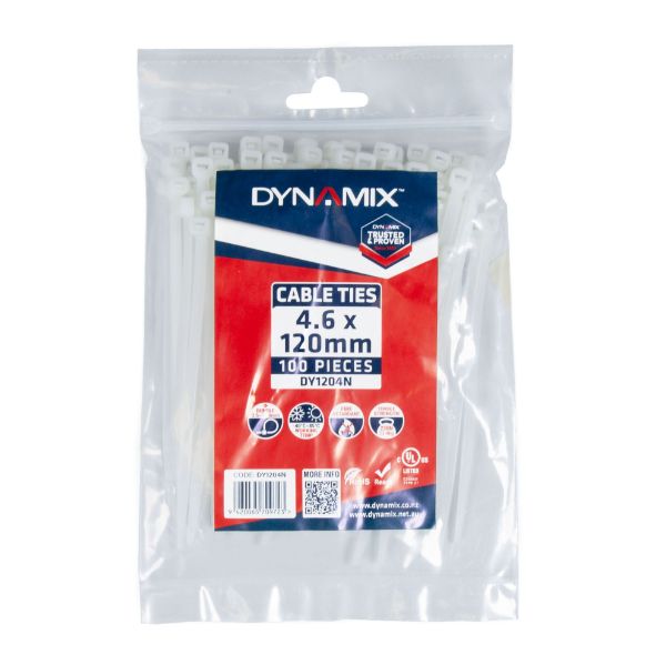 Picture of 4.6 x 120mm Natural Cable Ties Pack of 100 230N/23.4kgs Tensile Strength