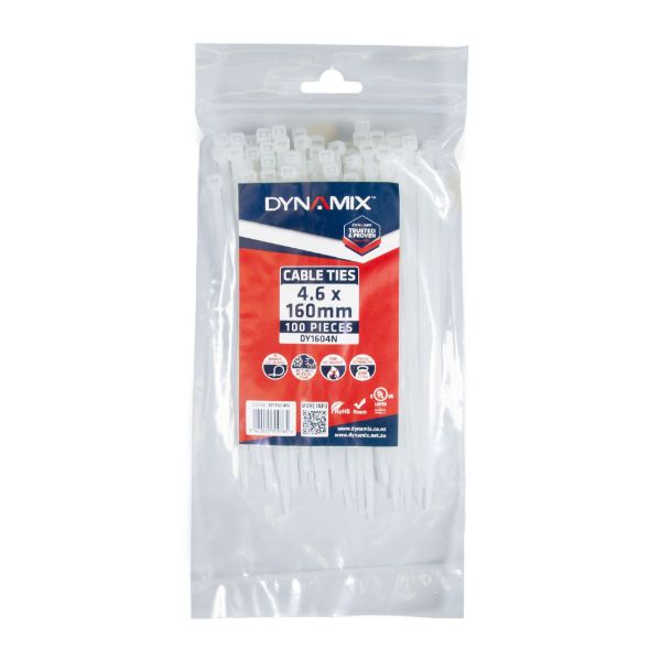 Picture of 4.6 x 160mm Natural Cable Ties Pack of 100 230N/23.4kgs Tensile Strength