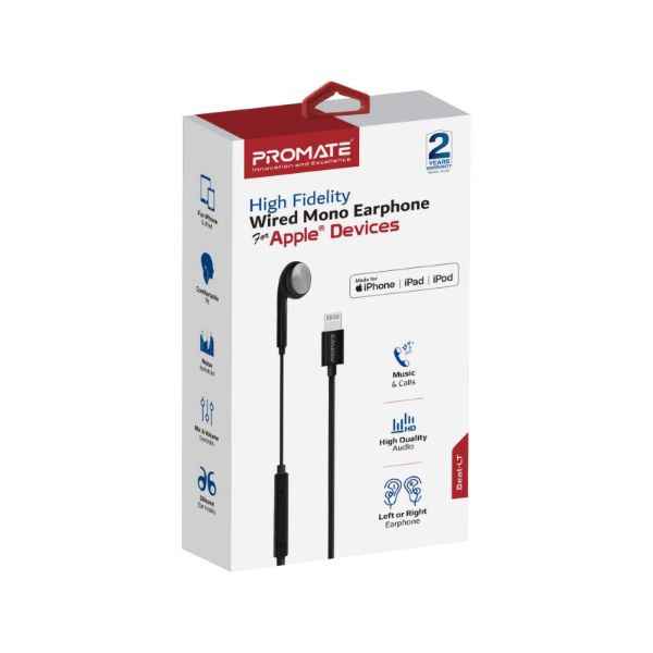 Picture of Apple MFI Certified HiFi Wired Mono Earbud w/ Call Button and Microphone Black