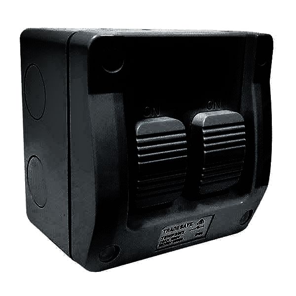 Picture of 2 Gang Weatherproof Black Switch 15A IP65 Grey Heavy Duty Industrial Grade Virgin