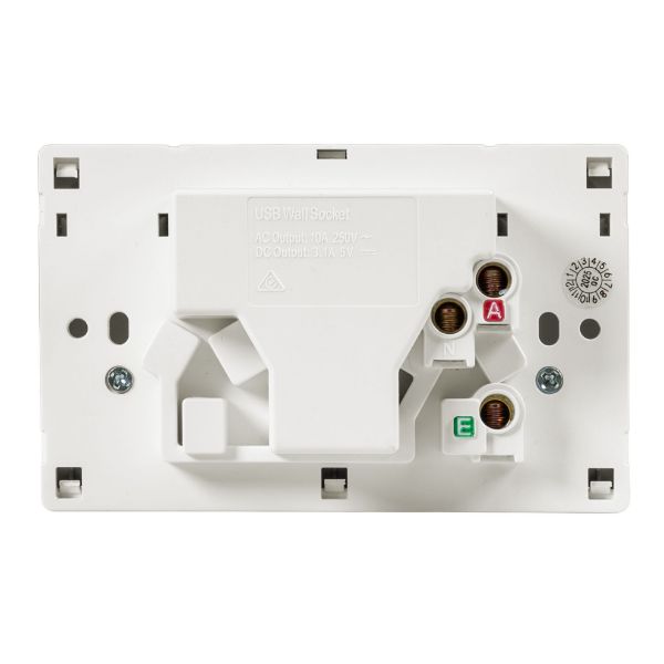 Picture of Double 10A Horizontal Power Point 2x USB-A Ports Removable Clip on Cover White