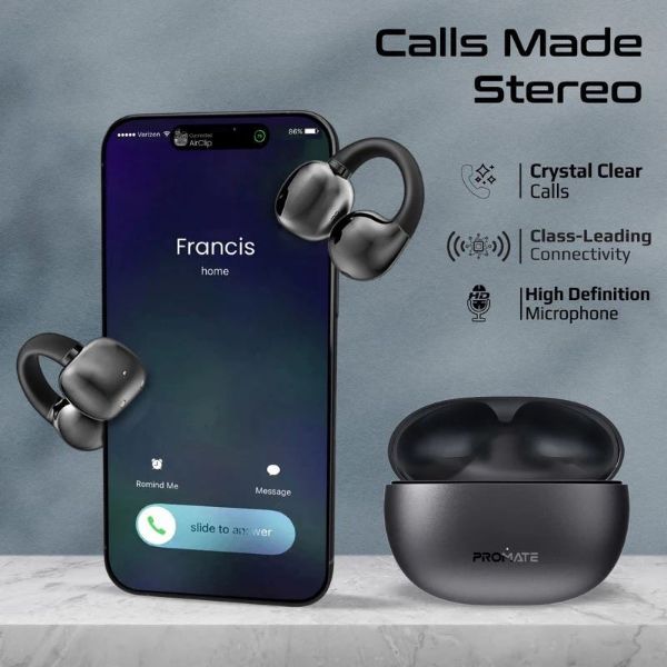 Picture of Open Ear Clip-on Bluetooth Earbuds w Intellitouch Smart Control incl 500mAh Recharging