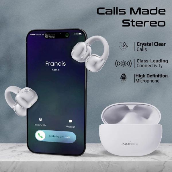 Picture of Open Ear Clip-on Bluetooth Earbuds w Intellitouch Smart Control incl 500mAh Recharging