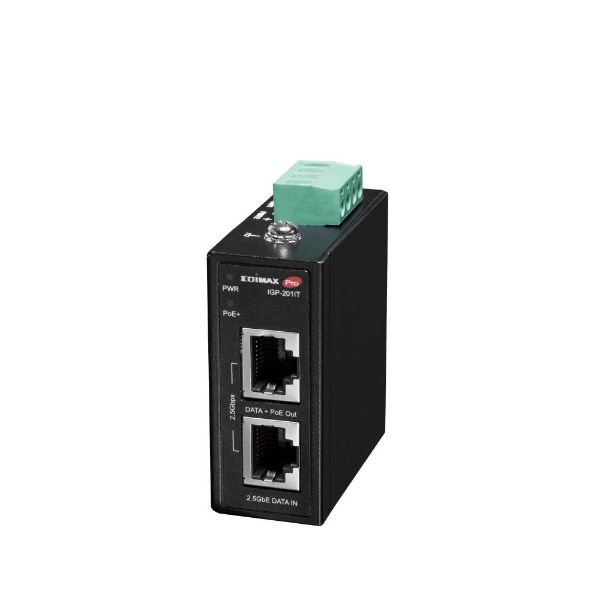 Picture of Industrial 2.5 Gigabit PoE+ 30W Power Injector. Supports IEEE 802.3at Provides