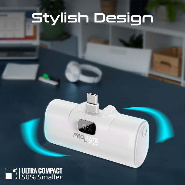 Picture of 5000mAh Ultra Compact 20W Power Bank with Built-in USB-C Foldable Connector. Kick Stand
