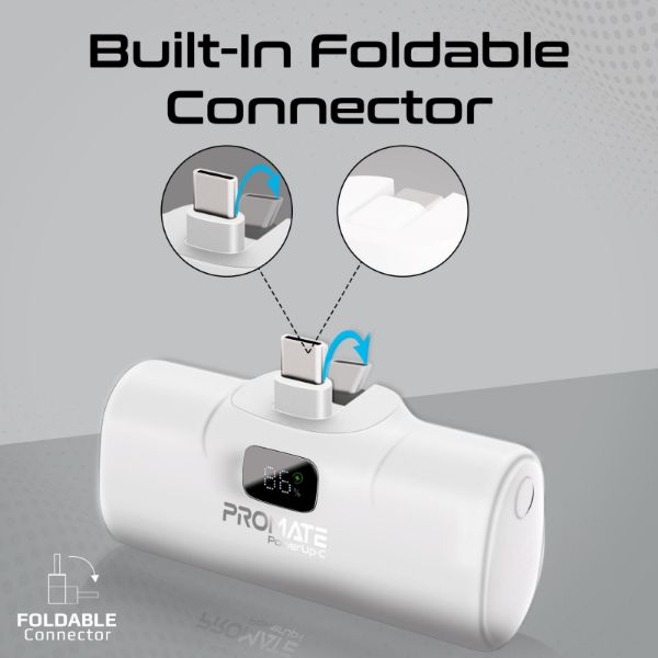 Picture of 5000mAh Ultra Compact 20W Power Bank with Built-in USB-C Foldable Connector. Kick Stand