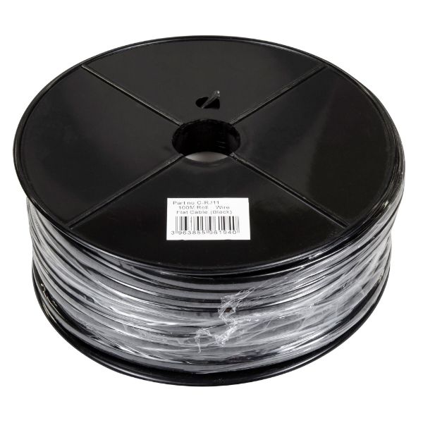Picture of 100m RJ11 Roll 6-Wire Flat Cable. 28 AWG Black colour