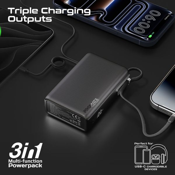 Picture of 20000mAh Ultra Compact 35W SuperSpeed Power Bank with Built-in USB-C Cable