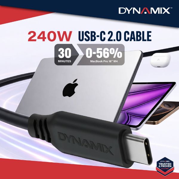 Picture of DYNAMIX 1.5m USB-C 240W PD Fast Charge Data Cable - USB 2.0 Data Transfer