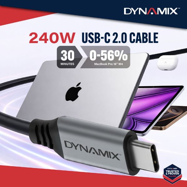Picture of DYNAMIX 1.5m Premium USB-C 240W PD Fast Charge Data Cable - USB 2.0 Data Transfer