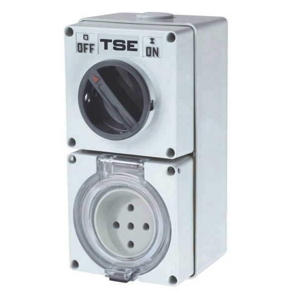 Picture of Switched Outlet 5 Pin 50A Round IP66 Stainless Steel cover fastening