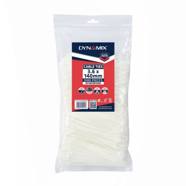 Picture of 3.6 x 140mm Natural Cable Ties Pack of 1000 180N/18.3kgs Tensile Strength