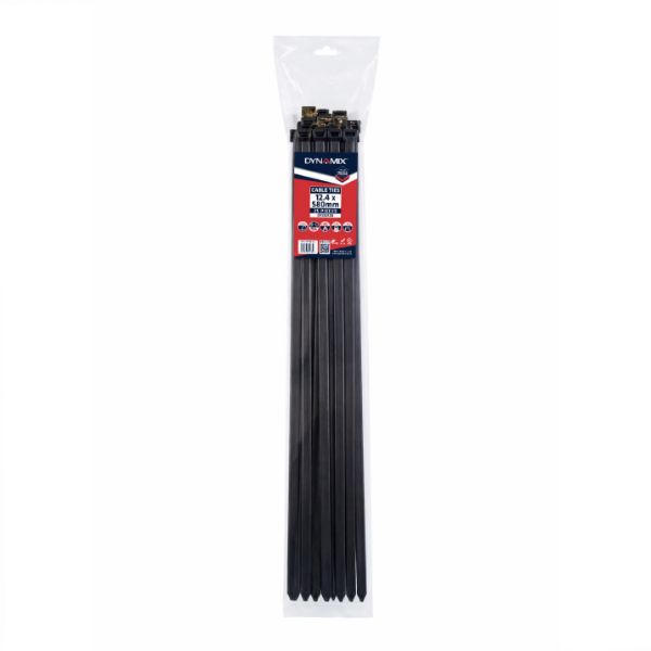 Picture of 12.4 x 580mm UV Black Cable Ties Pack of 25 1200N/122.4kgs Tensile Strength