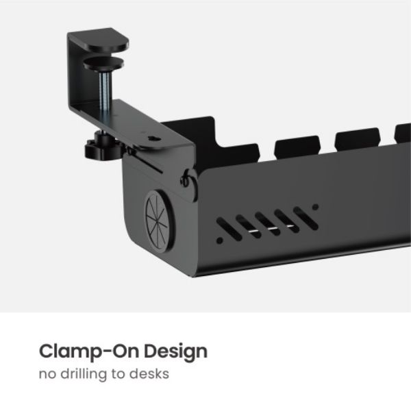Picture of Clamp-On Under-Desk Cable Management Tray. Dims: 894×167×190mm