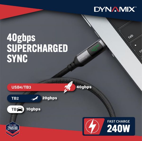 Picture of 1M 240W (5A/48V) USB4 USB-C 40Gbps, LCD Display, Up to 8K@120Hz