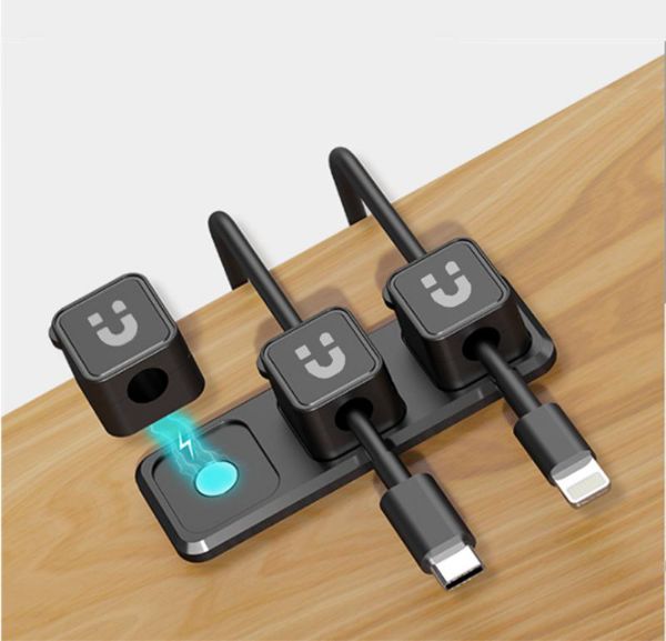 Picture of SnapHold Magnetic Cable Clips with Base. 3x Magnetic Clip Holders for Clutter Free Cable