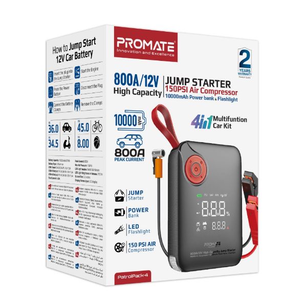 Picture of 800A/12V High-Cap Jump Starter 150PSI Air Compressor 10000mAh Power Bank, 210lm LED Torch