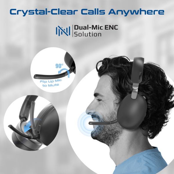Picture of HD Hybrid ANC Headphones with Triple Connectivity, 100Hrs Playtime, Flip Microphone