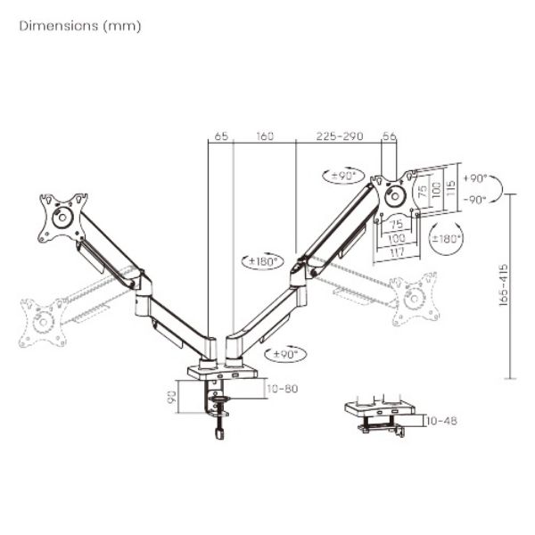 Picture of 17"-32" Eco Dual Monitor Mechanical Spring Monitor Arm. Max Load 2x 9Kgs, Black