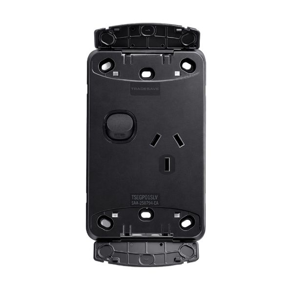 Picture of Sleek Single 10A Vertical Power Point. Removable Cover. Flame Resistant. Matt Black