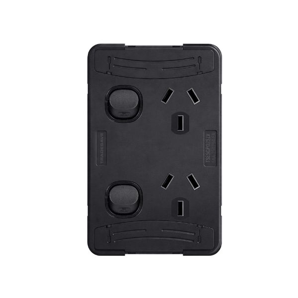 Picture of Sleek Double 10A Vertical Power Point. Removable Cover. Flame Resistant. Matt Black
