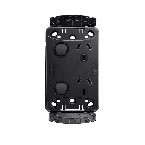 Picture of Sleek Double 10A Vertical Power Point. Removable Cover. Flame Resistant. Matt Black