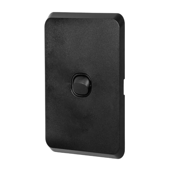 Picture of Sleek 16A 2-Way Vertical 1 Gang Switch. Flame Resistant. Matt Black