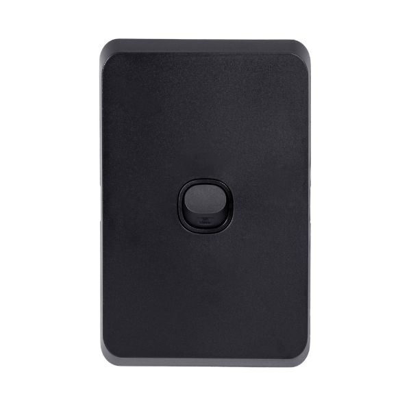 Picture of Sleek 16A 2-Way Vertical 1 Gang Switch. Flame Resistant. Matt Black