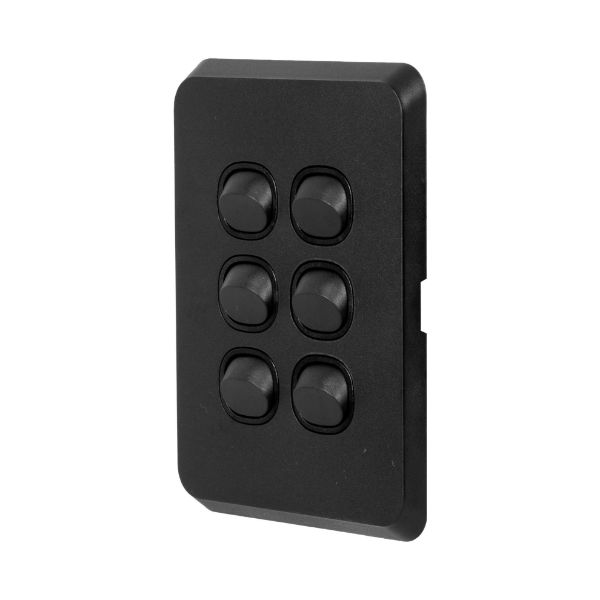 Picture of Sleek 16A 2-Way Vertical 6 Gang Switch. Flame Resistant. Matt Black