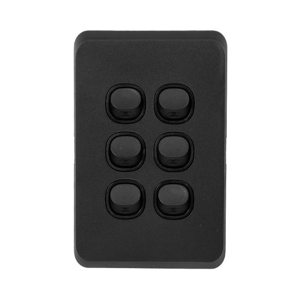 Picture of Sleek 16A 2-Way Vertical 6 Gang Switch. Flame Resistant. Matt Black