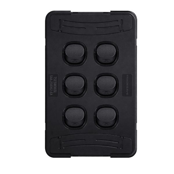Picture of Sleek 16A 2-Way Vertical 6 Gang Switch. Flame Resistant. Matt Black