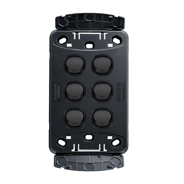 Picture of Sleek 16A 2-Way Vertical 6 Gang Switch. Flame Resistant. Matt Black
