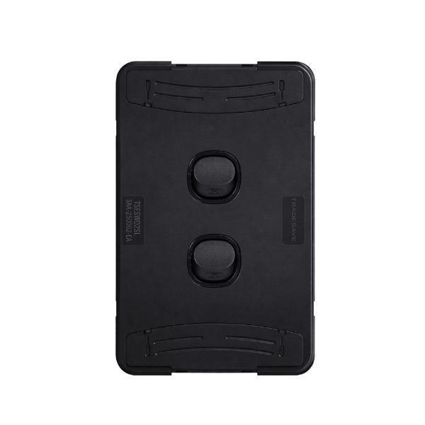 Picture of Sleek 16A 2-Way Vertical 2 Gang Switch. Flame Resistant. Matt Black