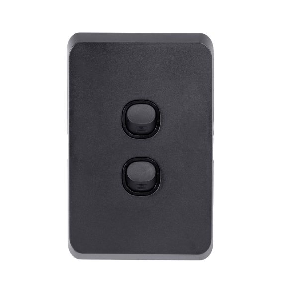 Picture of Sleek 16A 2-Way Vertical 2 Gang Switch. Flame Resistant. Matt Black
