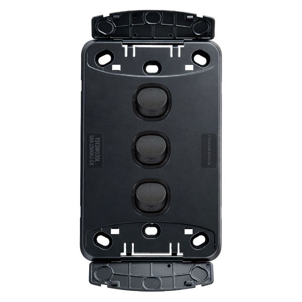 Picture of Sleek 16A 2-Way Vertical 3 Gang Switch. Flame Resistant. Matt Black