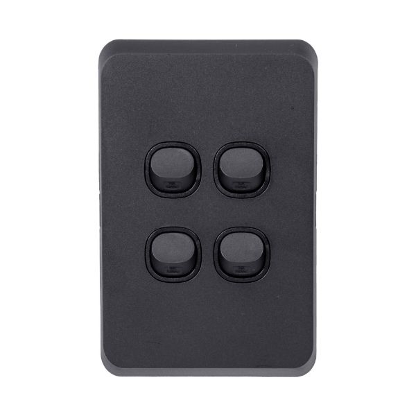 Picture of Sleek 16A 2-Way Vertical 4 Gang Switch. Flame Resistant. Matt Black