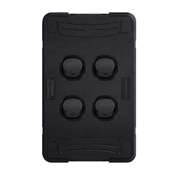 Picture of Sleek 16A 2-Way Vertical 4 Gang Switch. Flame Resistant. Matt Black