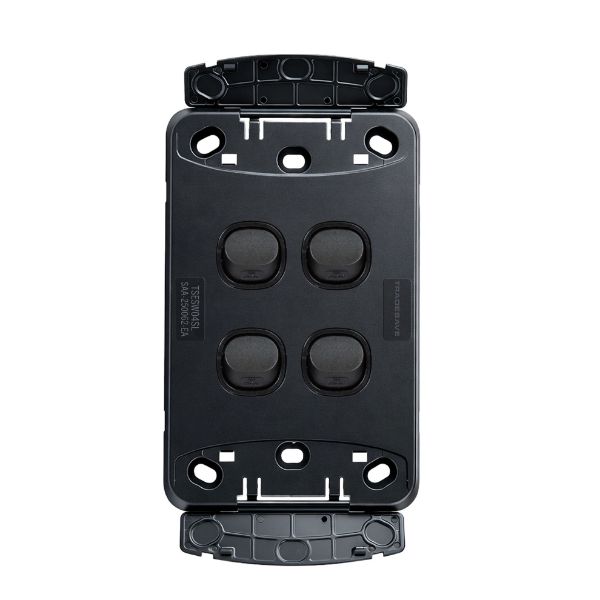 Picture of Sleek 16A 2-Way Vertical 4 Gang Switch. Flame Resistant. Matt Black