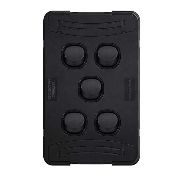Picture of Sleek 16A 2-Way Vertical 5 Gang Switch. Flame Resistant. Matt Black