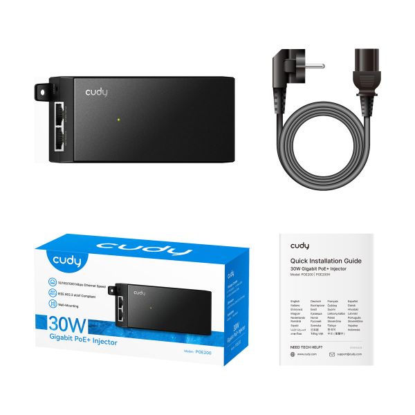 Picture of 30W 2.5Gbps PoE+ Injector 100m Transmission, Power LED, 802.3at/af.