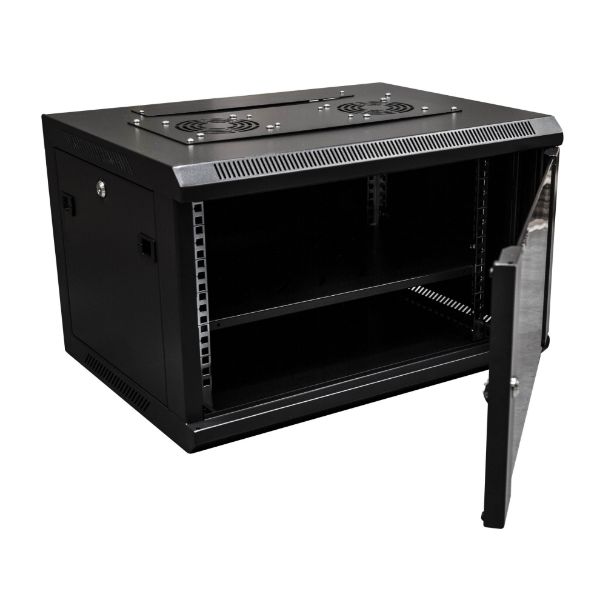 Picture of 6RU Wall Mount Cabinet 300mm Deep (600 x 300 x 6U). Includes 1x Fixed Shelf 2x Fan